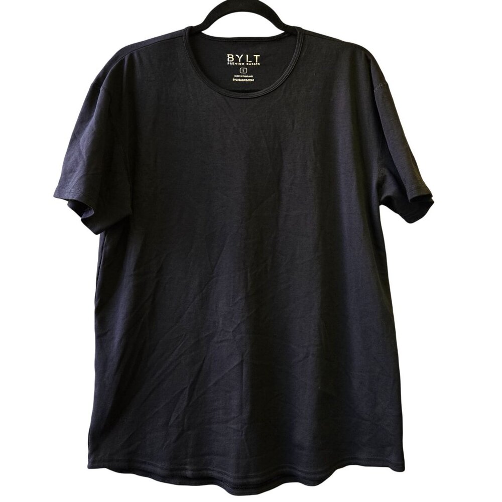 BYLT Premium Basics Drop Cut Pima Cotton Black Crewneck T-Shirt Men L‎